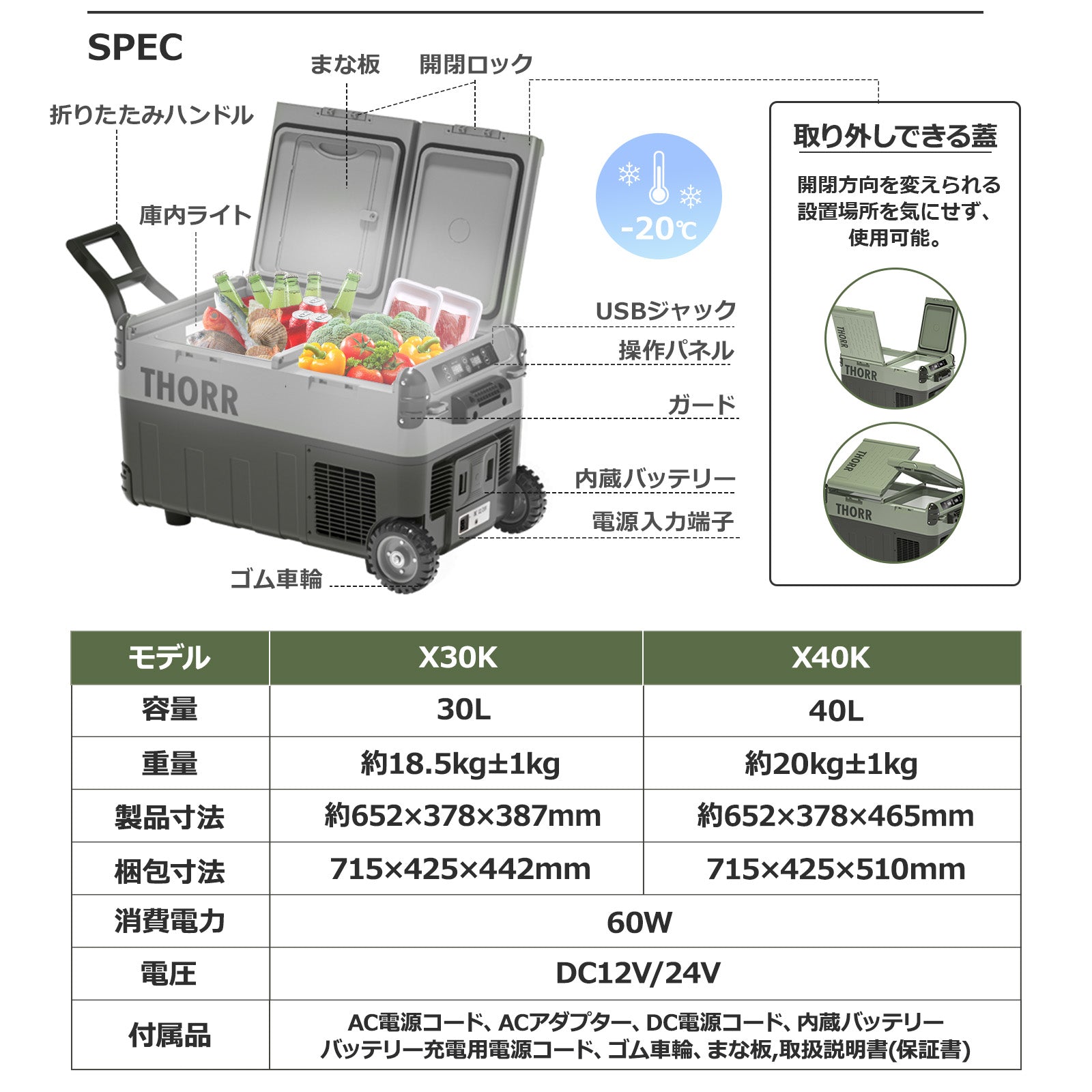 THORR ポータブル冷蔵庫　オリーブ＆ダークグレー 30L THORR ポータブル冷蔵庫 オリーブ＆ダークグレー 30L THORR ポータブル